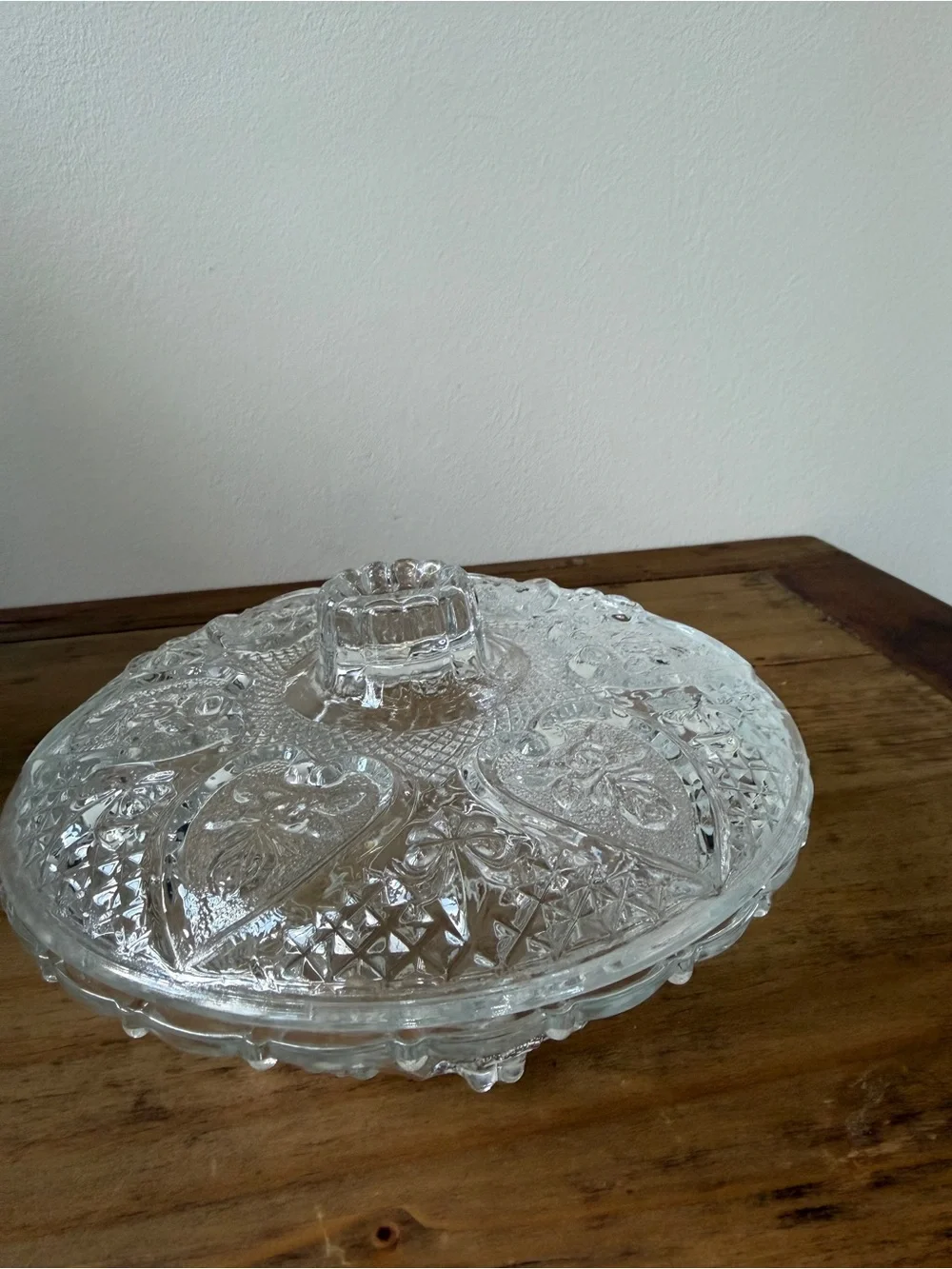 Clear Pressed Glass Covered Serving Bowl - Decorative Home Dining Dish